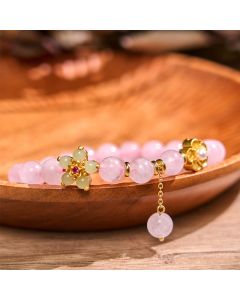 Buddha Stones Pink Crystal Citrine Flower Warmth Bracelet - Pink Crystal(Wrist Circumference: 14-16cm)
