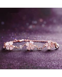 Buddha Stones Pink Crystal Four Leaf Clover Love Chain Bracelet - Pink Crystal(Soothing♥Warmth)(Wrist Circumference 14-17cm)
