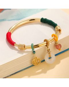 Buddha Stones Pink Crystal Peace Buckle Lucky Flower Love Bracelet Bangle - Pink Crystal Flower(Inner Diameter: 56-60mm)