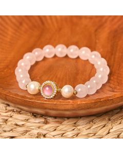 Buddha Stones Pink Crystal Pearl Warmth Bracelet - Pink Crystal(Wrist Circumference: 14-16cm)