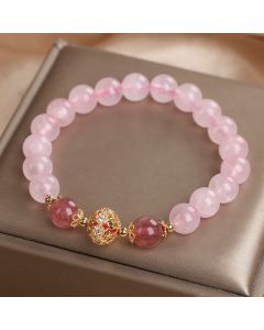 Buddha Stones Pink Crystal Strawberry Quartz Love Bracelet - Pink Crystal Strawberry Quartz(Wrist Circumference: 14-16cm)