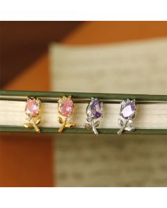 Buddha Stones Pink Purple Tulip Zircon Copper Healing Stud Earrings - Purple Tulips(925 Sterling Silver Posts)