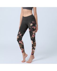Buddha Stones Pink Roses Beige Flowers Print Gym Fitness Leggings Women's Yoga Pants - Black / US18，UK/AU22，EU50 (4XL)