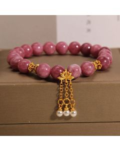 Buddha Stones Pink Tourmaline Lotus Flower Positive Bracelet - Tourmaline(Wrist Circumference: 14-16cm)