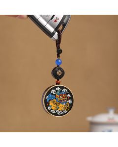 Buddha Stones PiXiu Copper Coin Ebony Wood Luck Attract Wealth Key Chain Decoration - PiXiu(Wealth♥Luck)