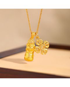 Buddha Stones 24k Gold Plated Brass Pixiu Cross Dorje Vajra Wealth Chain Pendant Necklace - Pixiu&Vajra