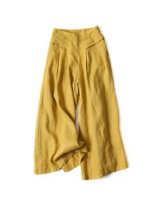 Buddha Stones Plain Color Cotton Linen High Waist Wide Leg Pants With Pockets - DarkGreen / US4，UK/AU8，EU36 (S)
