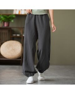 Buddha Stones Plain Color Ramie Linen Cotton Women's Pants With Pockets - MintCream / US6，UK/AU10，EU38 (L)