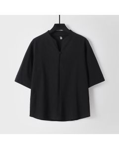 Buddha Stones Plain Color Three Quarter Sleeve One Button Men's Shirt - DarkBlue / US/UK/AU54，EU64 (9XL)