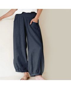 Buddha Stones Plain Color Cotton Women's Harem Pants With Pockets - BurlyWood / US16，UK/AU20，EU48 (3XL)