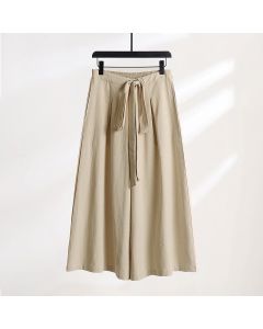 Buddha Stones Plain Lace-up Drawstring Design Men's Ankle-Length Cotton Linen Wide Leg Pants With Pockets - White / US/UK/AU36，EU46 (L)