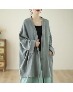 Buddha Stones Plain Long Sleeve Zen Meditation Jacket With Pockets - LightSteelBlue / US12，UK/AU16，EU44 (XL)