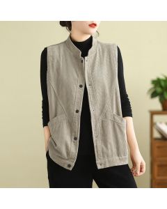 Buddha Stones Plain Sleeveless Women's Vest Corduroy Waistcoat With Pockets - Goldenrod / US6，UK/AU10，EU38 (XL)