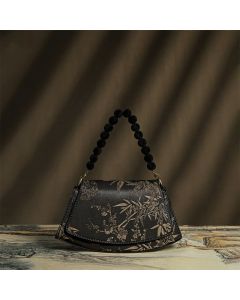 Buddha Stones Plum Bamboo Bead Chain Xiangyunsha Silk Crossbody Bag Shoulder Bag - Black Plum Bamboo 27*15*6.5cm