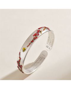 Buddha Stones Plum Blossom Chrysanthemum Flower Design Heart Sutra Healing Bracelet Cuff Bangle - Chrysanthemum
