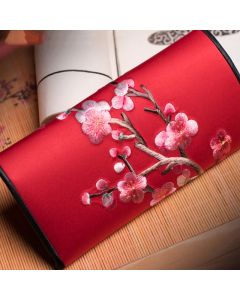 Buddha Stones Plum Bossom Su Embroidery Journey Shopping Long Purse Handbag - Light Purple (20*10cm)