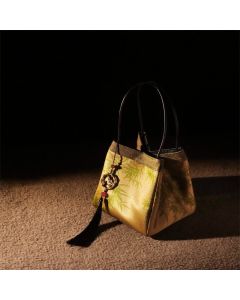 Buddha Stones Plum Flower Bamboo Branches Embroidery Tassel Xiangyunsha Silk Shoulder Bag Hangbags - SpringGreen Leaves 16*16*16cm