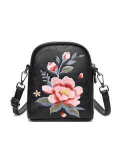 Buddha Stones Lotus Su Embroidery Journey Shopping Purse Shoulder Bag Crossbody Bag - Taro Purple (15*7*18cm)