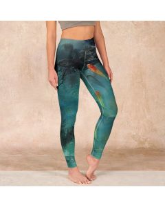 Buddha Stones Pond Koi Fish Rocks Print Sports Leggings Women's Yoga Pants - DarkSeaGreen / US18，UK/AU22，EU50 (4XL)