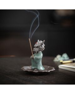 Buddha Stones Praying Dragon King Lotus Base Fu Character Ceramic Healing Incense Burner Desk Decoration - Praying Dragon King 3.9*4.3*9.4cm