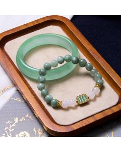 Buddha Stones Promote New Beginnings Mint Green Jade Bracelet Bangle Bundle - Jade Bracelet&Jade Bangle 62mm