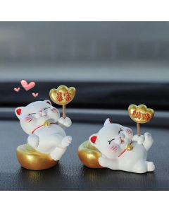 Buddha Stones Prosperity Lucky Cat Fortune Bag Resin Cute Animal Decor - Sudden Wealth + Easy Money + Sudden Wealth + Pink Base
