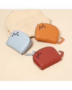 Buddha Stones PU Leather Cat Ear Embroidery Compact Purse - DarkOrange / Approx. 10 cm × 2.5 cm × 9 cm / 3.94 in × 0.98 in × 3.54 in