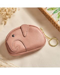 Buddha Stones PU Leather Elephant Wisdom Mini Zipper Purse - LightPink (Approx. 12.5 cm × 2 cm × 8.5 cm)