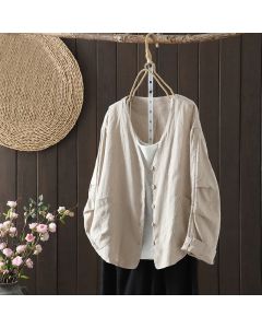Buddha Stones Pure Color V-neck Women's Jacket With Pockets - DarkGray / US14，UK/AU18，EU46 (2XL)
