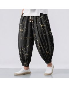 Buddha Stones Pure Cotton Boho Marble Streak Pattern Drawstring Men's Harem Pants With Pockets - Teal / US/UK/AU40，EU50 (L)