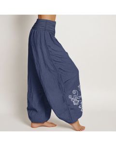 Buddha Stones Pure Cotton Composed Of Dots Vine Flower Pattern Women's Elastic Waist Harem Pants - OliveDrab / US16，UK/AU20，EU48 (3XL)