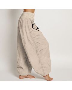 Buddha Stones Pure Cotton Concise Cat Paw Prints Heart-Shaped Pattern Women's Elastic Waist Harem Pants - Tan / US6，UK/AU10，EU38 (M)