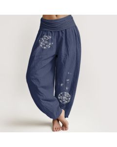 Buddha Stones Pure Cotton Dandelion Seeds Pattern Women's Elastic Waist Harem Pants - Tan / US16，UK/AU20，EU48 (3XL)