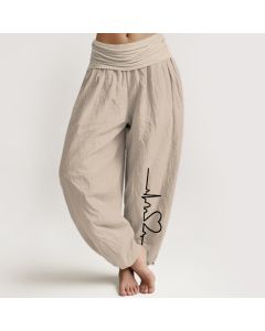 Buddha Stones Pure Cotton Heartbeat Heart Pattern Women's Elastic Waist Harem Pants - OliveDrab / US16，UK/AU20，EU48 (3XL)