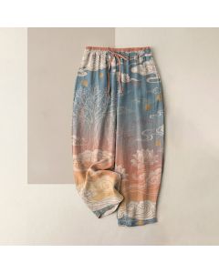 Buddha Stones Pure Cotton Lotus Cloud Gradient Pattern Women's Elastic Waist Pants With Pockets - LightSalmon / US4，UK/AU8，EU36 (S)