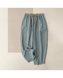 Buddha Stones Pure Cotton Love OM Pattern Women's Elastic Waist Pants With Pockets - SaddleBrown / US16，UK/AU20，EU48 (3XL)
