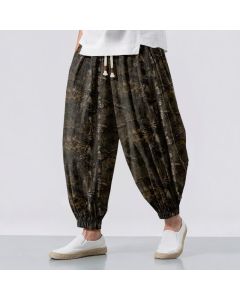 Buddha Stones Pure Cotton Marble Camo Pattern Drawstring Men's Harem Pants With Pockets - Teal / US/UK/AU38，EU48 (M)