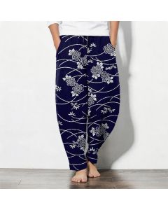 Buddha Stones Pure Cotton White Floral Vine Pattern Drawstring Men's Tapered Pants With Pockets - ForestGreen / US/UK/AU50，EU60 (5XL)