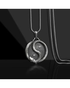 Buddha Stones Pure Tin Yin Yang Dragon Luck Strength Necklace Pendant - Pendant&Common Chain