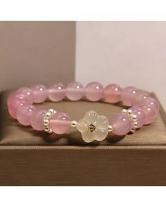 Buddha Stones Purple Agate White Agate Flower Intuition Pearl Accent Bracelet - Pink Agate(Wrist Circumference: 5.9–6.7 in/15–17 cm)