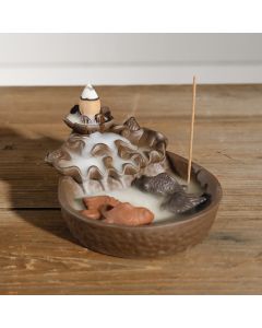 Buddha Stones Purple Clay Koi Fish Lotus Peace Backflow Incense Burner - Purple Clay(Calm ♥ Healing)