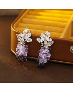 Buddha Stones Purple Grape Leaves Copper Wealth Stud Earrings - Grape(925 Sterling Silver Posts)