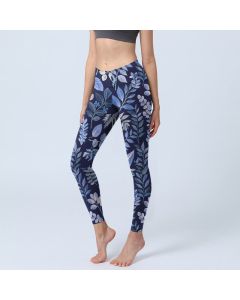 Buddha Stones Purple Leaves Print Gym Leggings Women's Yoga Pants - DarkSlateBlue / US18，UK/AU22，EU50 (4XL)