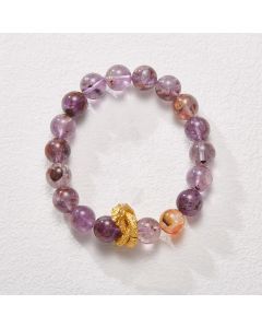 Buddha Stones Purple Phantom Copper Gold-plated Dragon Wisdom Bracelet - Purple Phantom(Wrist Circumference: 14-16cm)