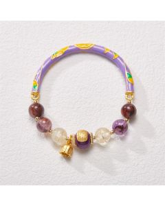 Buddha Stones Purple Phantom Purple Jade Scripture Citrine Love Wisdom Bracelet Bangle - 14-16cm