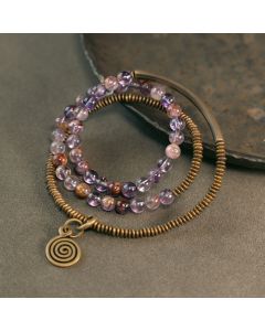 Buddha Stones Purple Phantom Red Hematoid Quartz Green Rutilated Quartz Copper Love Forgive Bracelet - Green Rutilated Quartz / 17-17.5cm