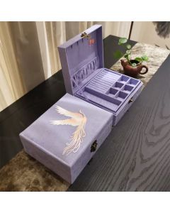 Buddha Stones Purple Phoenix Jewelry Box Organizer Two-Layer Jewelry Storage Box Flannel Box - Phoenix 23cm*19cm*9cm