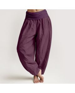 Buddha Stones Purple Pure Cotton Women's Elastic Waist Harem  Pants - Purple / US16，UK/AU20，EU48 (3XL)