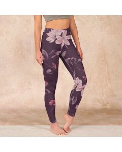 Buddha Stones Purple White Flowers Leaves Blossom Print Gym Fitness Leggings Women's Yoga Pants - DarkKhaki / US18，UK/AU22，EU50 (4XL)