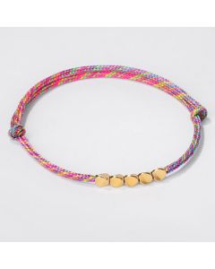 Buddha Stones Rainbow Multicolor Braided String Golden Copper Beads Luck Bracelet - String(Wrist Circumference:15-28cm)